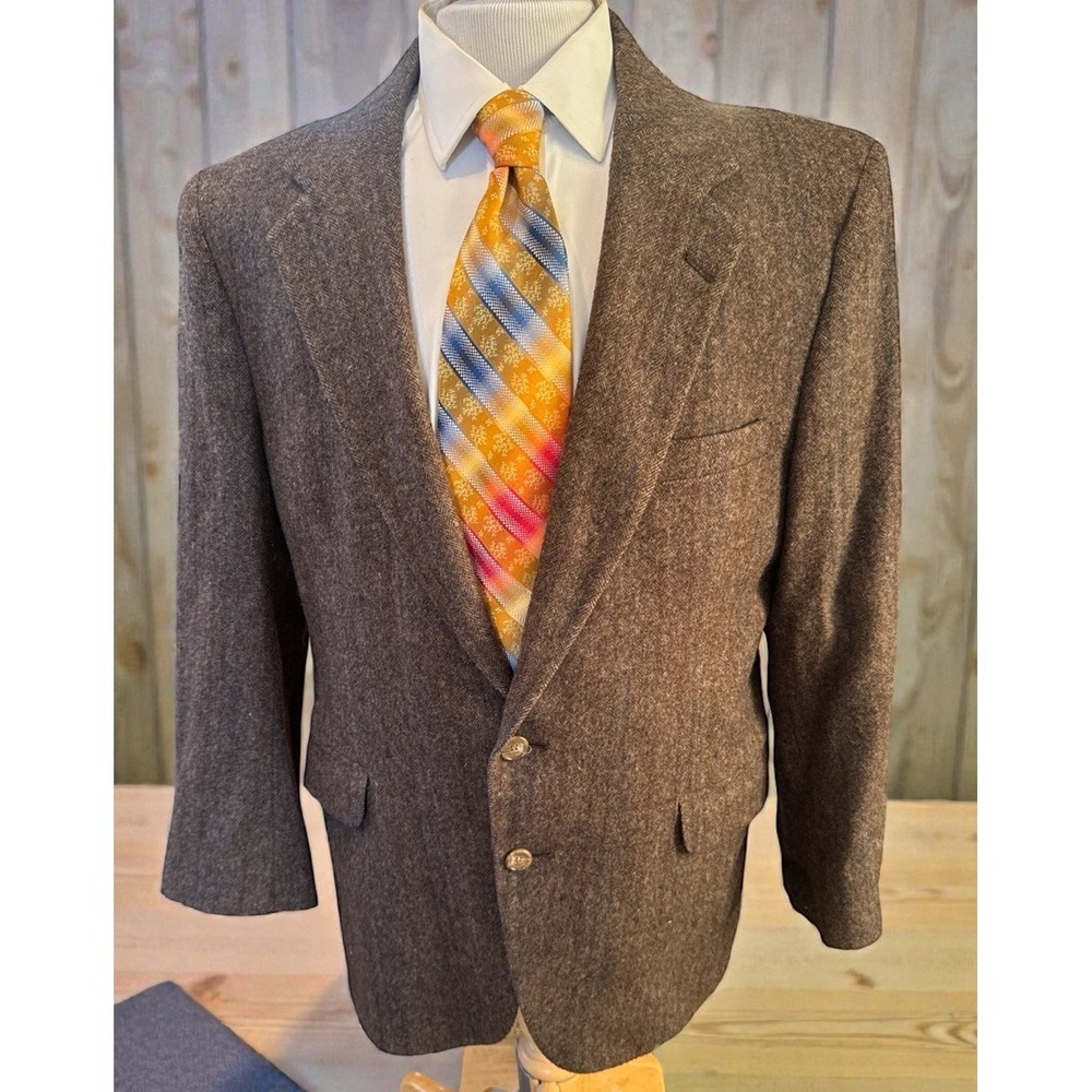 Savile Row Jacket 44R Brown Wool Flannel Tweed Vintage‎ Blazer Sport Coat USA